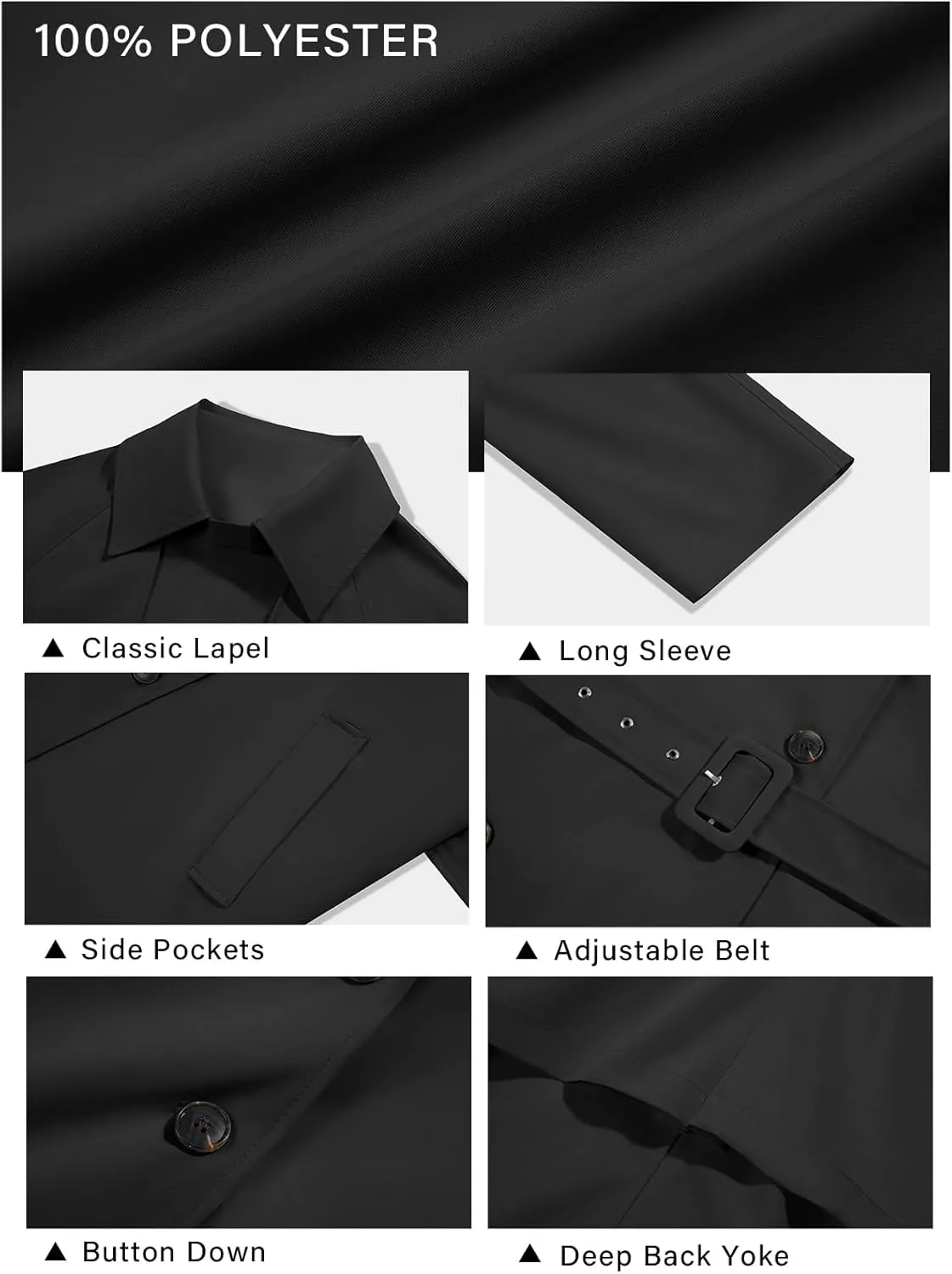 Cicy Bell Womens Casual Trench Coat Double Breasted Long Sleeve Fall Jacket Classic Lapel Overcoat with Belt
