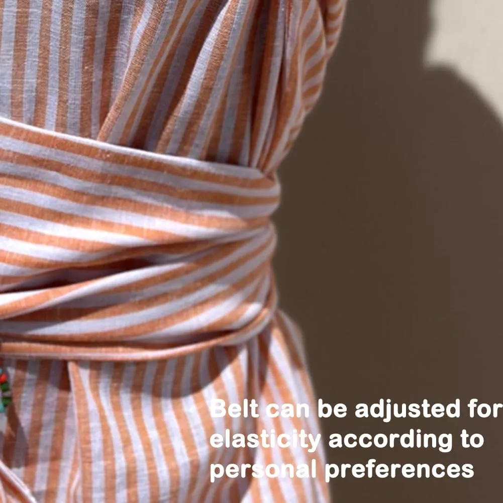 Classic Striped Lace-Up Shirt Dress,Plus Size Striped Midi Button Down Linen T Shirt Dresses for Curvy Women 2025