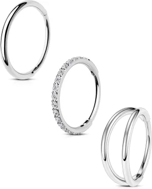 CM Crareesi Mania Nose Rings for Women 3PCS Nose Rings Hoops 316L Surgical Steel Double Hoop Nose Ring Septum Rings Earring Helix Daith Cartilage Tragus Conch Rook