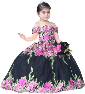 Cold Shoulder 3D Floral Flowers Ruffles Satin A line Little Girls Pageant Wedding Party Dresses with Sleeves 2025
