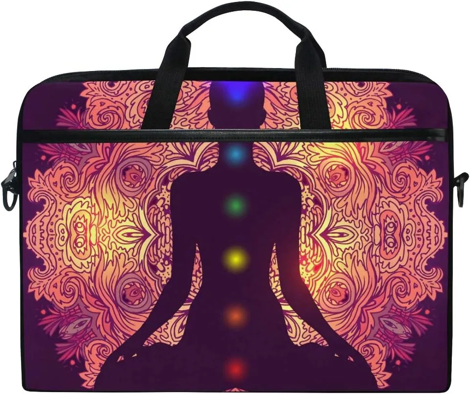 Colorful Ornate Mandala Silhouette In Lotus Laptop Shoulder Bag Stylish Briefcase Computer Bag with Shoulder Strap Fits for Most 13inch 14inch Laptops Case Sleeve