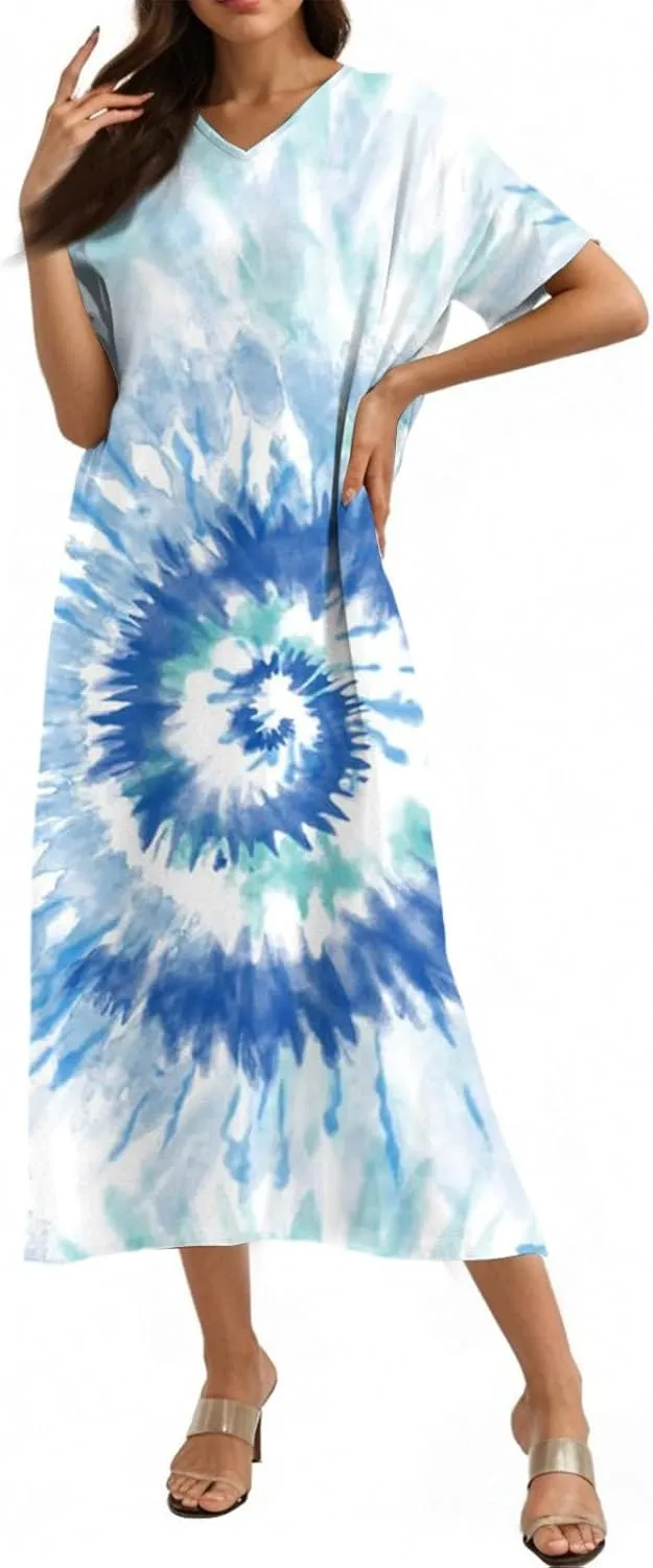 Cotton Linen Dresses for Women 2025 Maxi V Neck Short Sleeve Summer Fashion Casual Boho Dress Flowy Beach Vacation Clothes