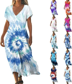 Cotton Linen Dresses for Women 2025 Maxi V Neck Short Sleeve Summer Fashion Casual Boho Dress Flowy Beach Vacation Clothes