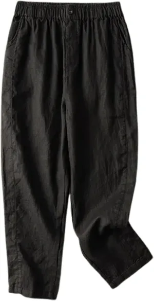 Cotton Linen Pants Women Cinch Bottom High Waisted Summer Trousers with Pockets Classic Lightweight Loose Fit Pants
