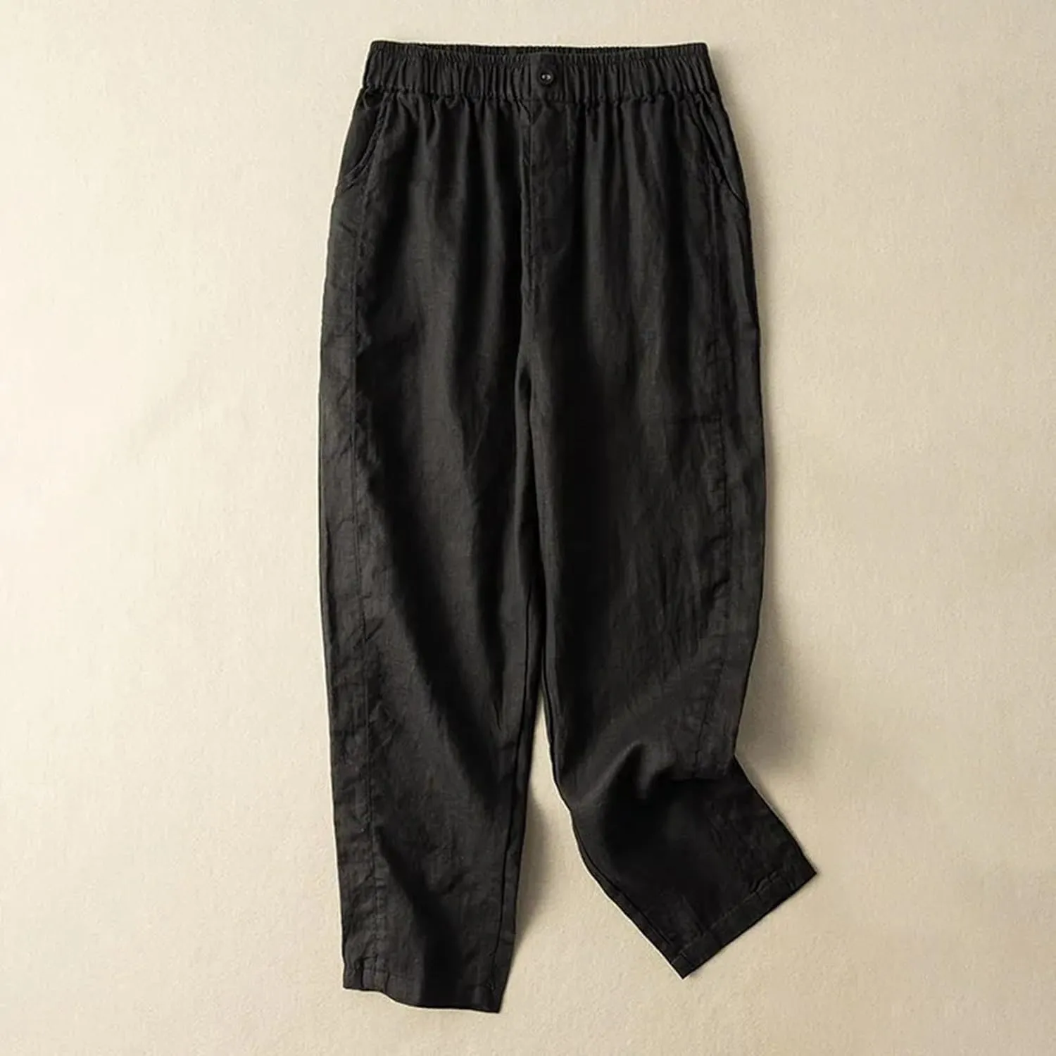 Cotton Linen Pants Women Cinch Bottom High Waisted Summer Trousers with Pockets Classic Lightweight Loose Fit Pants