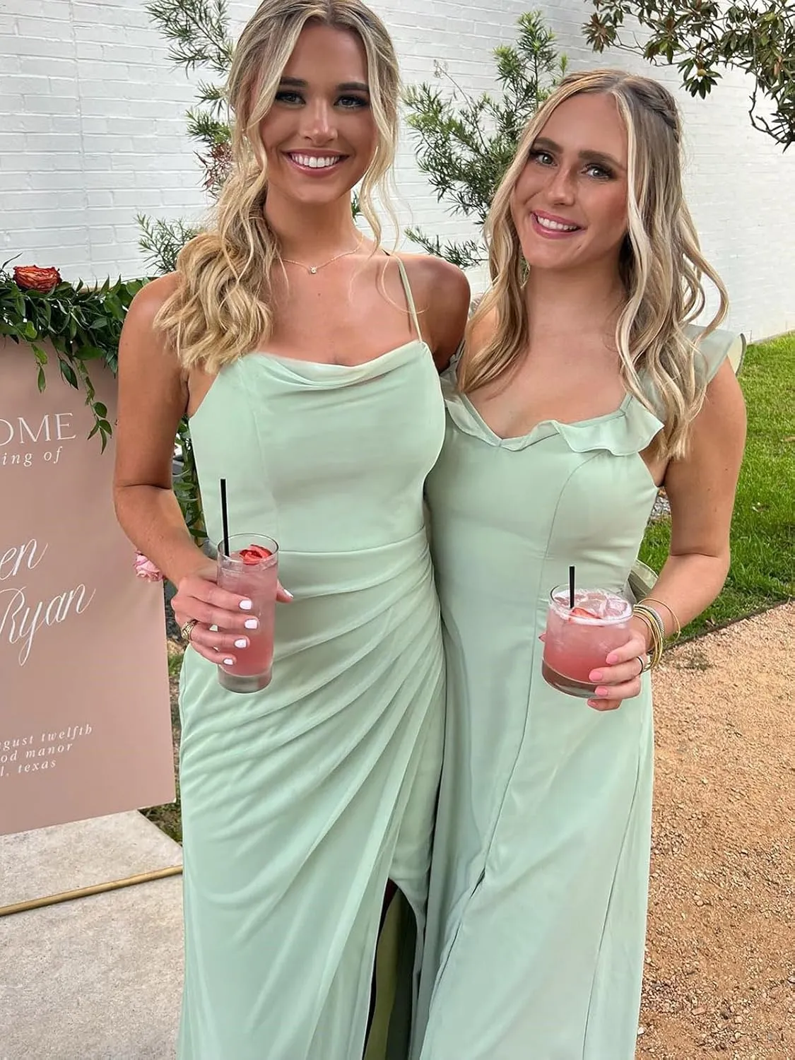 Cowl Neck Bridesmaid Dress for Women with Slit Spaghetti Strap Long Chiffon A Line Formal Evening Gown