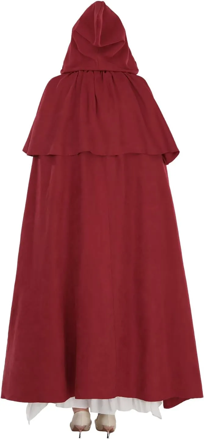 CR ROLECOS Red Cloak with Hood Women Long Hooded Cape Suede Medieval Renaissance Cloak Halloween Costumes