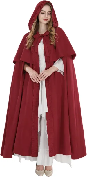 CR ROLECOS Red Cloak with Hood Women Long Hooded Cape Suede Medieval Renaissance Cloak Halloween Costumes