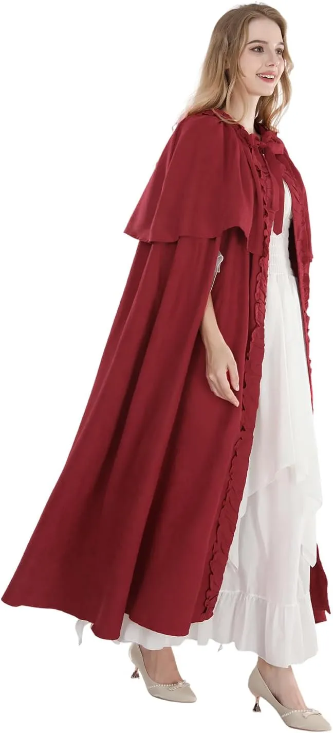 CR ROLECOS Red Cloak with Hood Women Long Hooded Cape Suede Medieval Renaissance Cloak Halloween Costumes