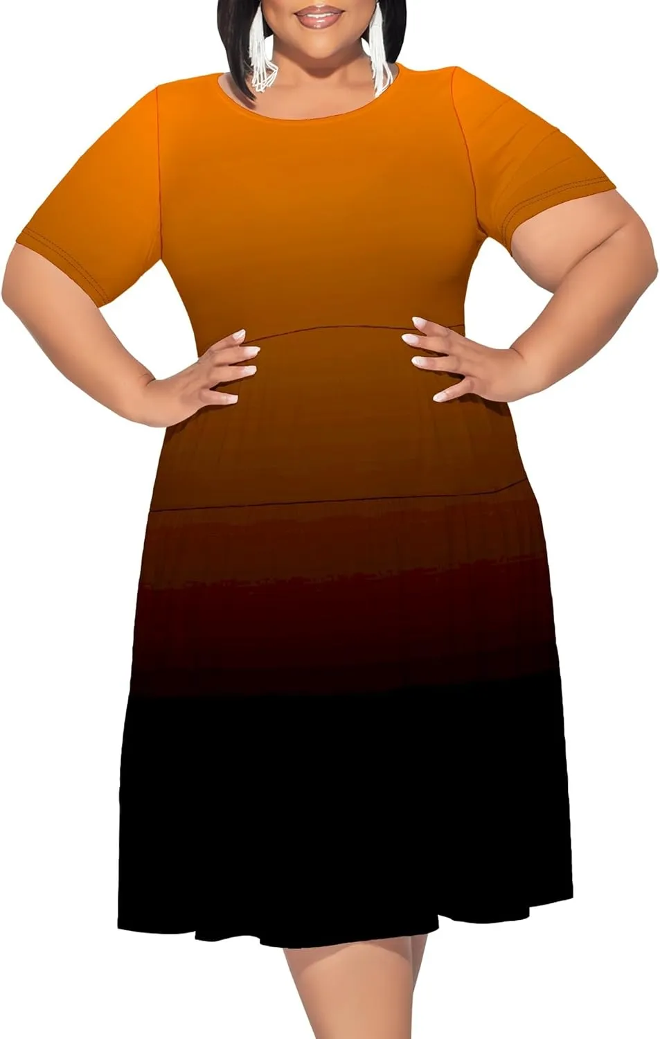 Curvy Womens Plus Size Summer Midi Dress Empire Waist Casual Loose Tshirt Short Sleeve Beach Dress Swing Flowy Tiered Dresses
