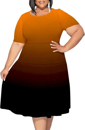 Curvy Womens Plus Size Summer Midi Dress Empire Waist Casual Loose Tshirt Short Sleeve Beach Dress Swing Flowy Tiered Dresses