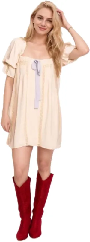 CUTEGAL Babydoll Dress for Women - Puff Sleeve, Bow, Fairy, Boho, Floral, Cute, Ruffle Mini Dress
