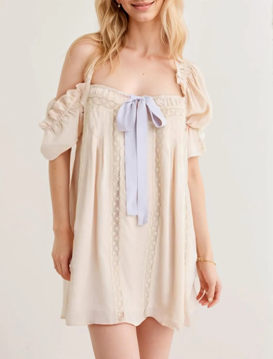 CUTEGAL Babydoll Dress for Women - Puff Sleeve, Bow, Fairy, Boho, Floral, Cute, Ruffle Mini Dress
