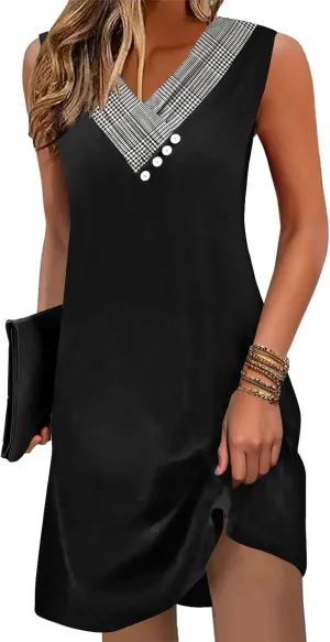 Disamer Summer Dresses for Women 2025 Vacation Sundresses Beach Coverups Tunic Sleeveless V Neck Button Down Tshirt Dress