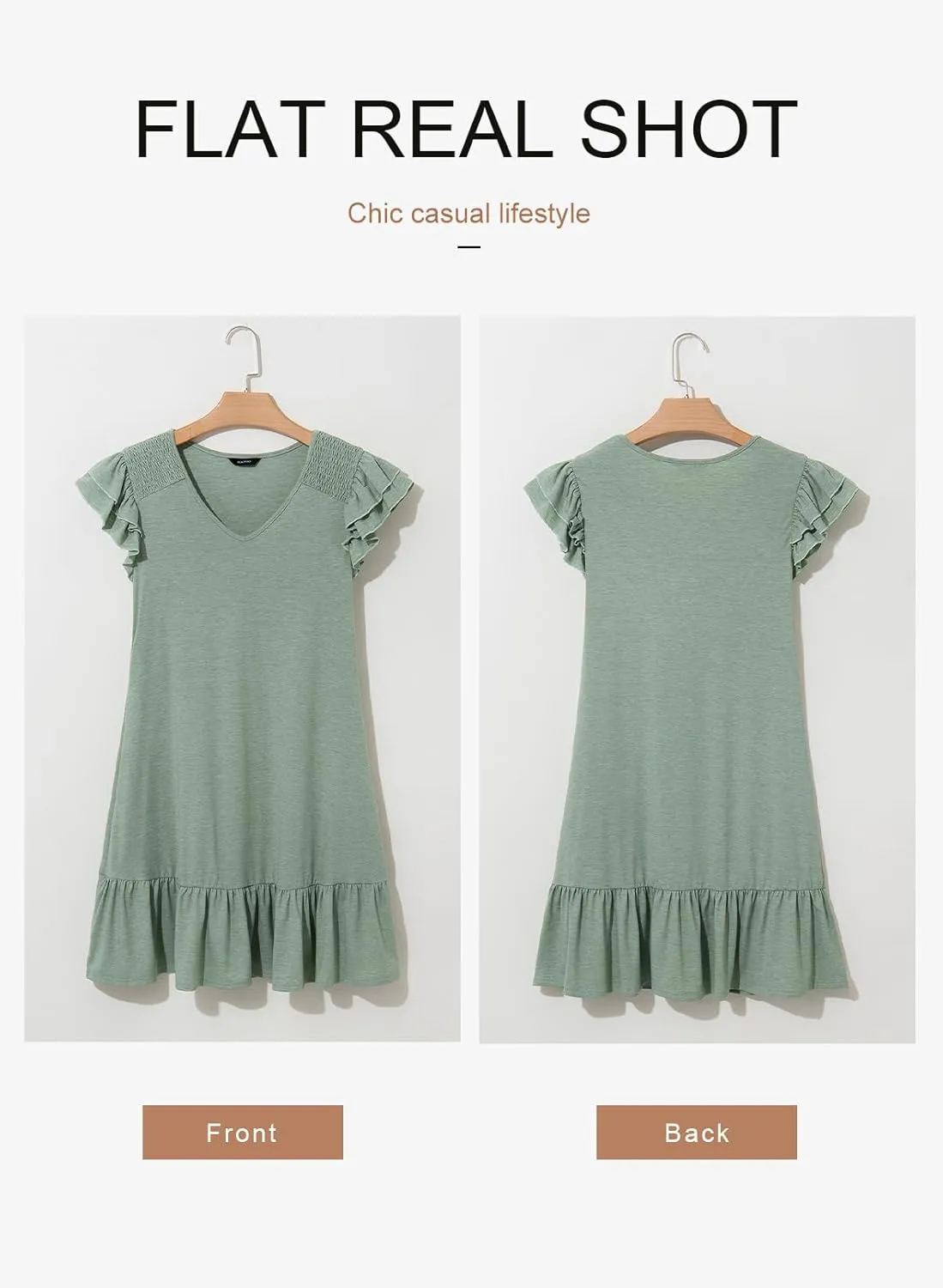 Dokotoo Womens Summer Dresses 2025 Ruffle Short Sleeve Smocked V Neck Casual Loose A-Line Swing Mini Dress Sundress