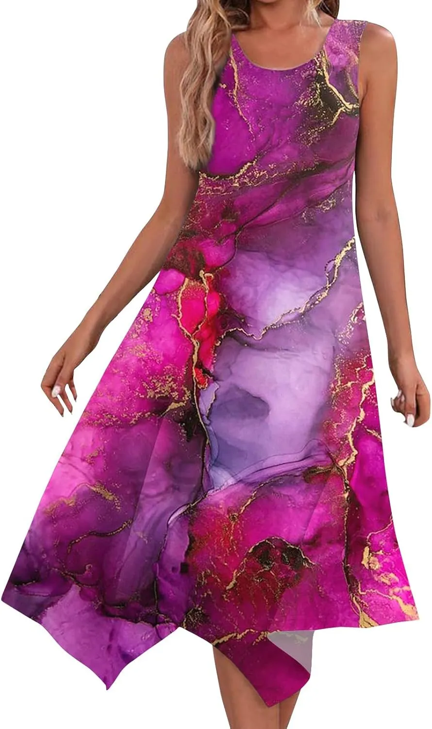 DOPOCQ Womens Summer Dresses Casual Plus Size Sleeveless Crewneck Tank Sundress Hawaiian Trendy Graphic Boho Midi Dresses