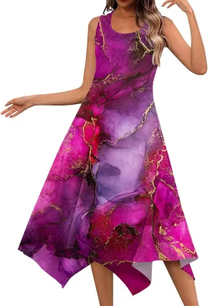 DOPOCQ Womens Summer Dresses Casual Plus Size Sleeveless Crewneck Tank Sundress Hawaiian Trendy Graphic Boho Midi Dresses
