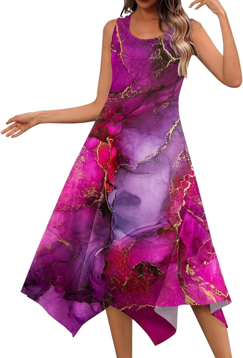 DOPOCQ Womens Summer Dresses Casual Plus Size Sleeveless Crewneck Tank Sundress Hawaiian Trendy Graphic Boho Midi Dresses