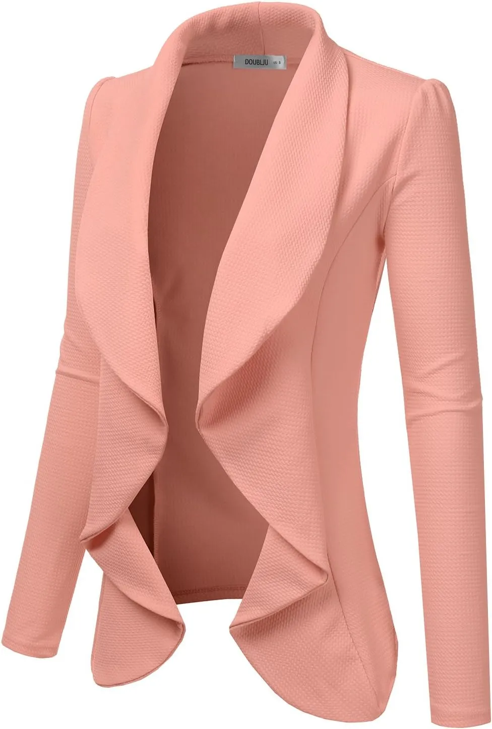 DOUBLJU Classic Draped Open Front Long Sleeve Business Casual Work Deconstructed Blazer Jackets for Womens with Plus Size