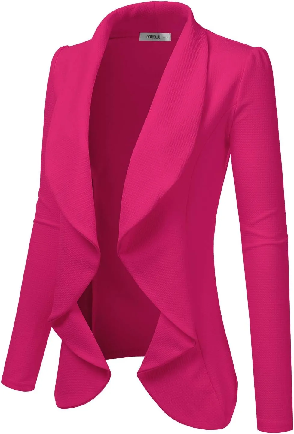 DOUBLJU Classic Draped Open Front Long Sleeve Business Casual Work Deconstructed Blazer Jackets for Womens with Plus Size