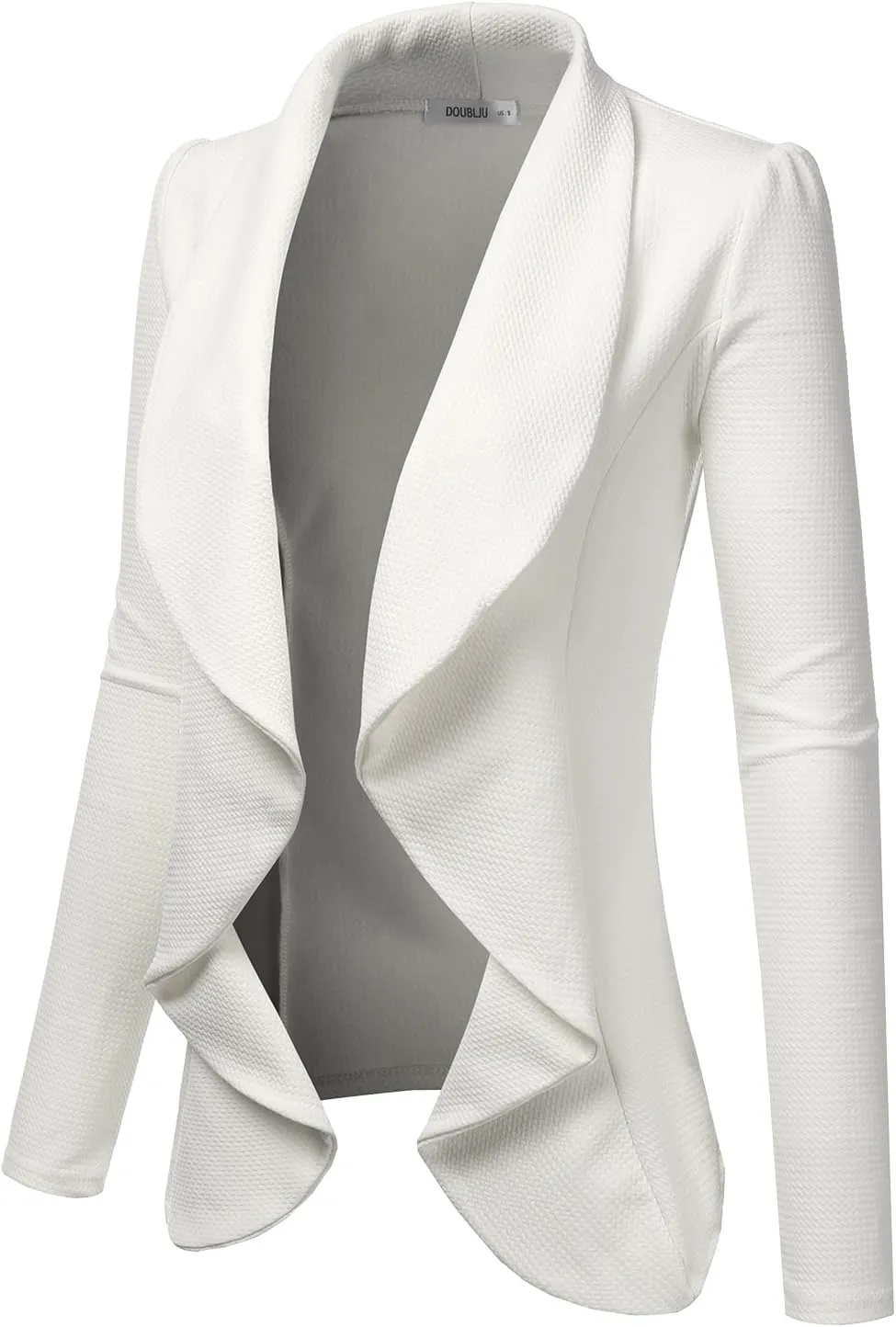 DOUBLJU Classic Draped Open Front Long Sleeve Business Casual Work Deconstructed Blazer Jackets for Womens with Plus Size