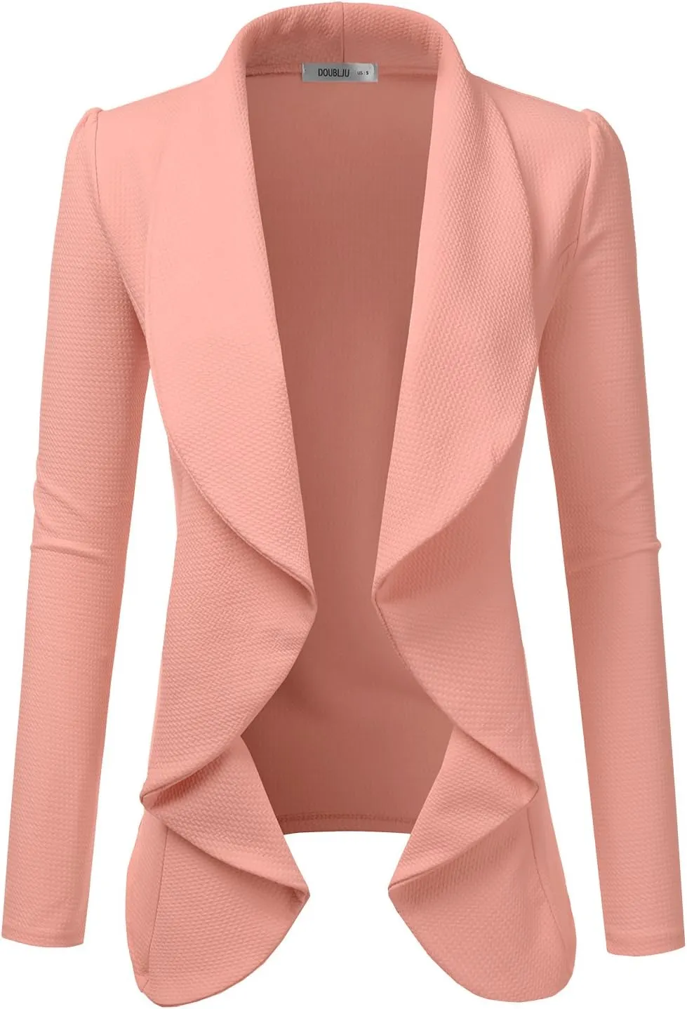 DOUBLJU Classic Draped Open Front Long Sleeve Business Casual Work Deconstructed Blazer Jackets for Womens with Plus Size