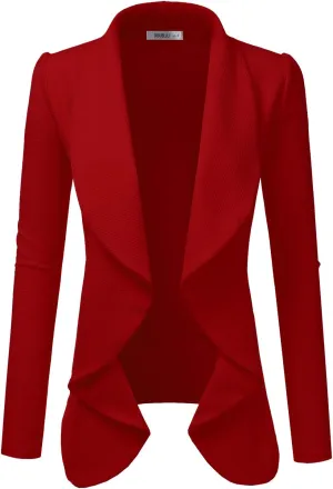 DOUBLJU Classic Draped Open Front Long Sleeve Business Casual Work Deconstructed Blazer Jackets for Womens with Plus Size