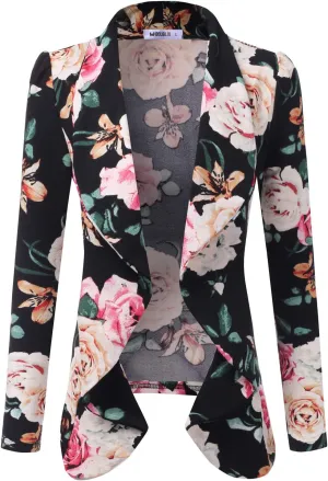 DOUBLJU Classic Draped Open Front Long Sleeve Business Casual Work Deconstructed Blazer Jackets for Womens with Plus Size
