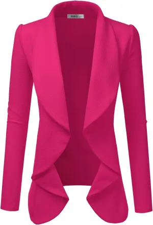 DOUBLJU Classic Draped Open Front Long Sleeve Business Casual Work Deconstructed Blazer Jackets for Womens with Plus Size