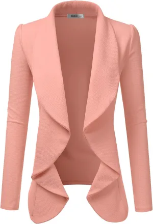 DOUBLJU Classic Draped Open Front Long Sleeve Business Casual Work Deconstructed Blazer Jackets for Womens with Plus Size