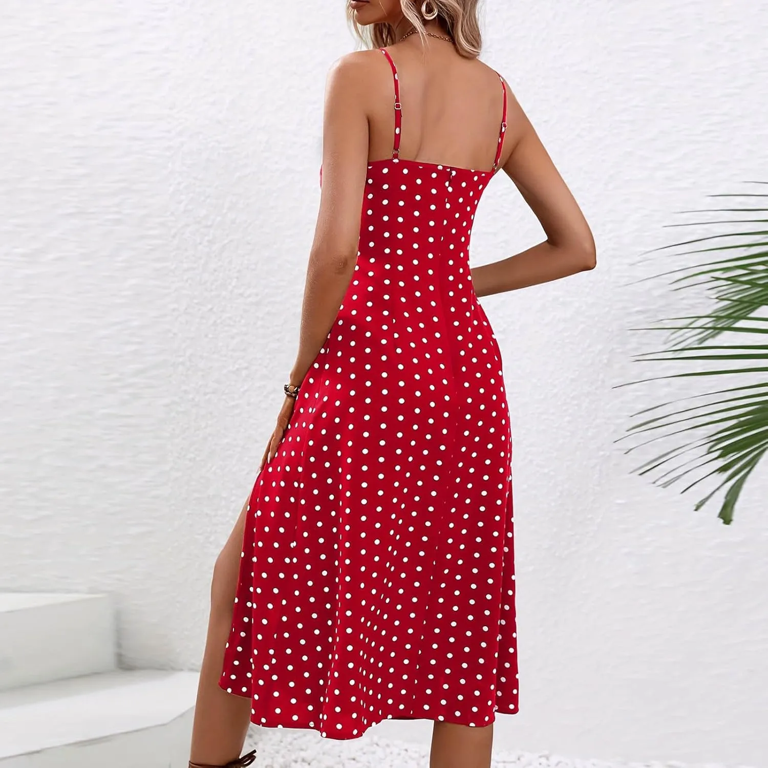 Dresses for Women 2025 Casual Spring Summer Sleeveless Spaghetti Straps Sundress Trendy Split Hem Boho Tank Dress