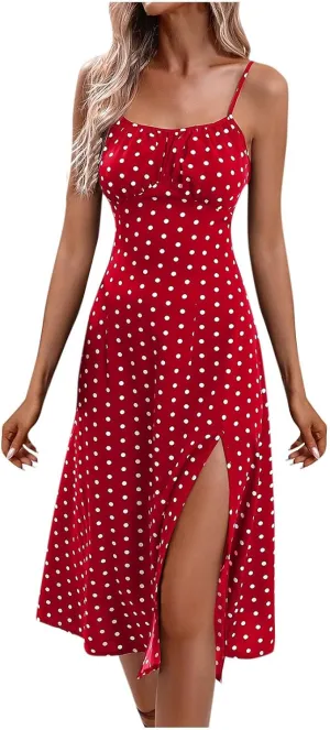 Dresses for Women 2025 Casual Spring Summer Sleeveless Spaghetti Straps Sundress Trendy Split Hem Boho Tank Dress