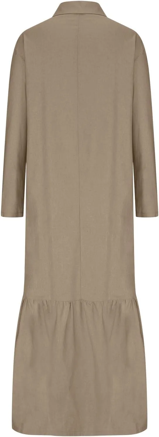 Dresses for Women Cotton Linen Button Down Long Sleeve Dress Beach Vacation Dresses V Neck Trendy Sundress