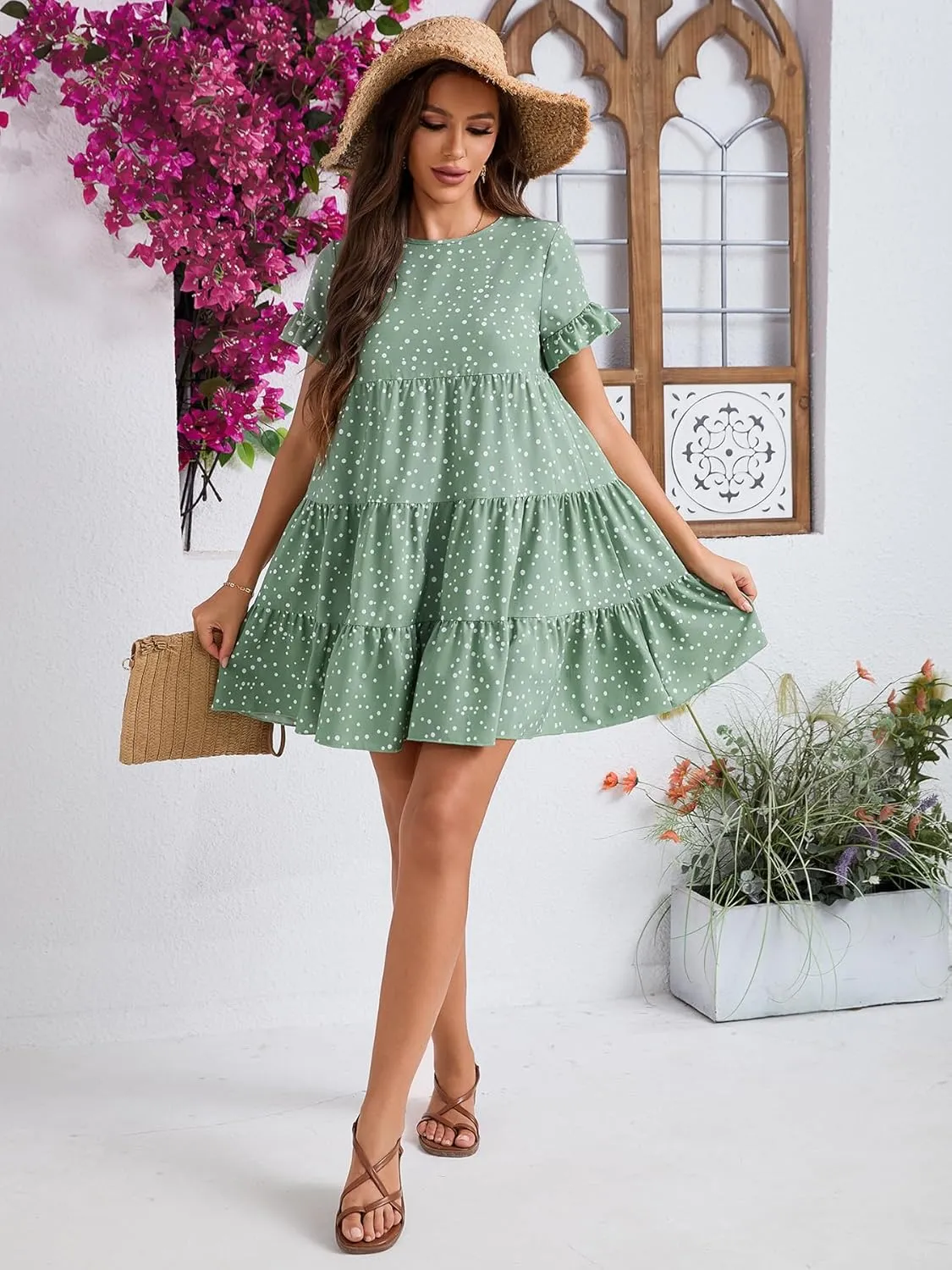 Dresses for Women Floral Mini V Neck Wrap Dress, Spring Sundress with Ruffle Hem, Wedding Guest Elegant Tea Party