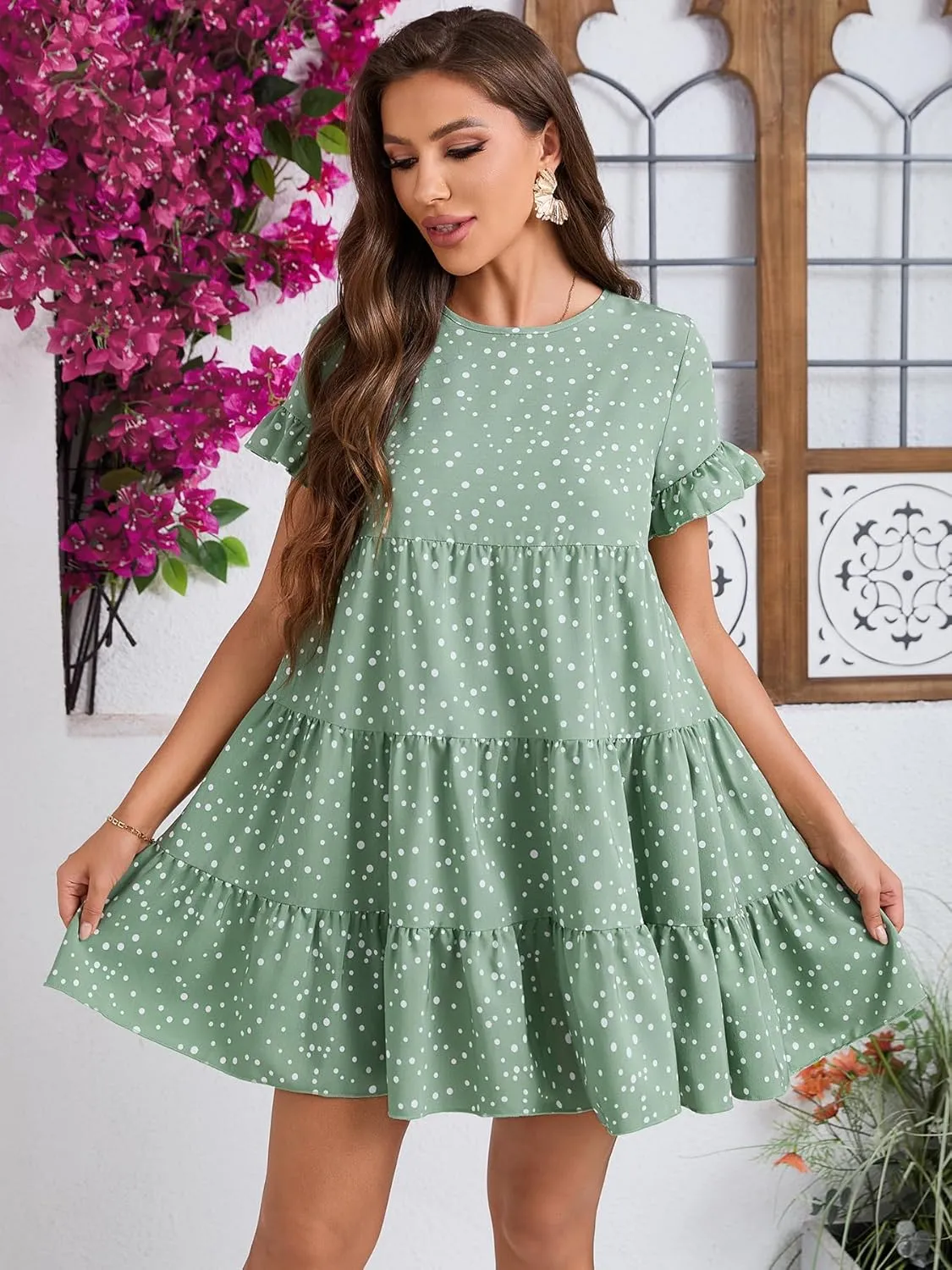 Dresses for Women Floral Mini V Neck Wrap Dress, Spring Sundress with Ruffle Hem, Wedding Guest Elegant Tea Party