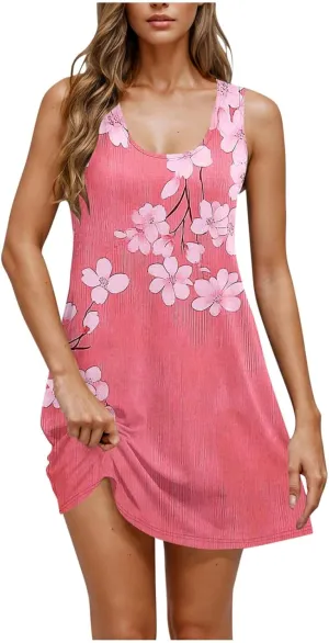 Dresses for Women Summer Sleeveless Floral Printed Mini Dresses with Pockets Trendy Bohemian Dress 2025 Fashion