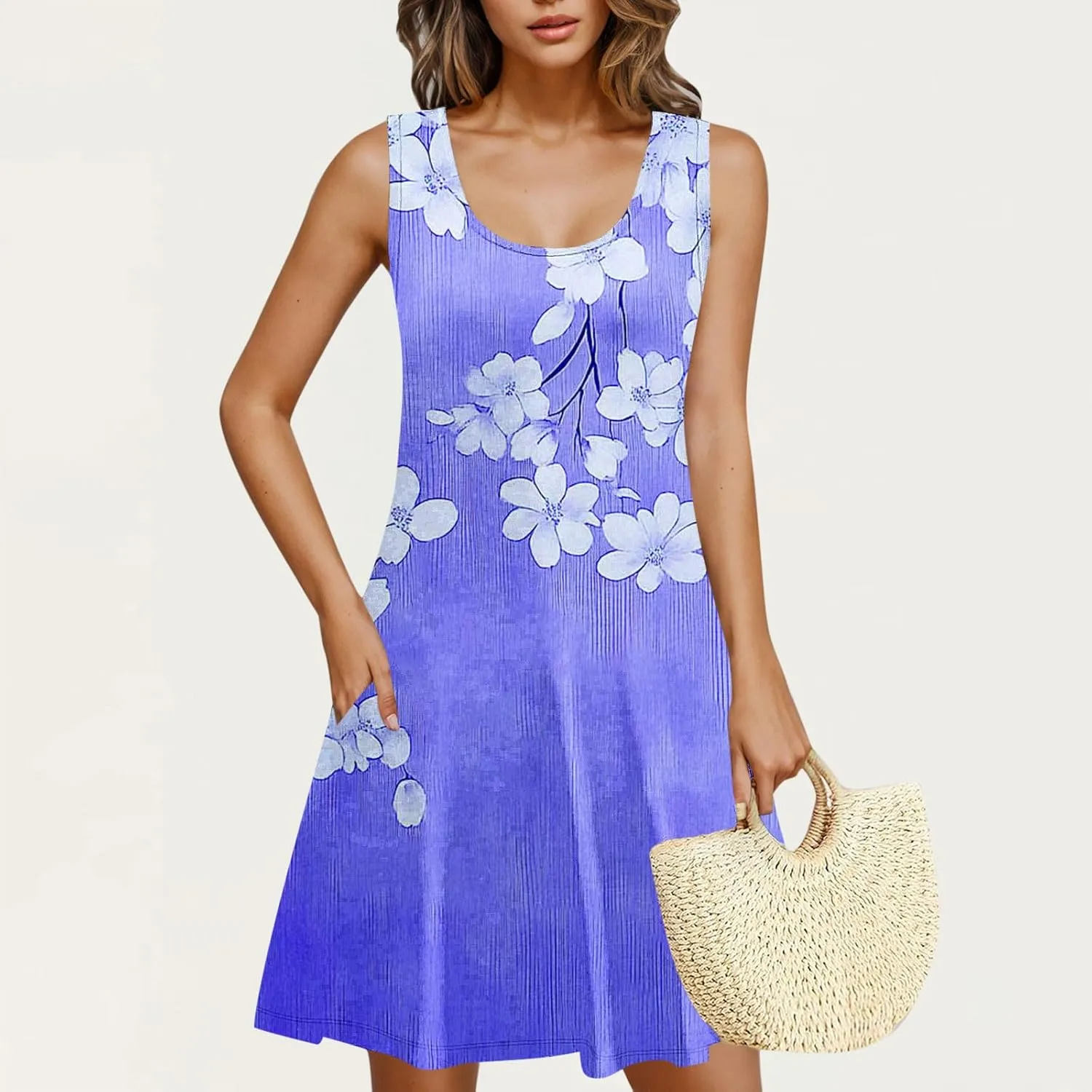 Dresses for Women Summer Sleeveless Floral Printed Mini Dresses with Pockets Trendy Bohemian Dress 2025 Fashion