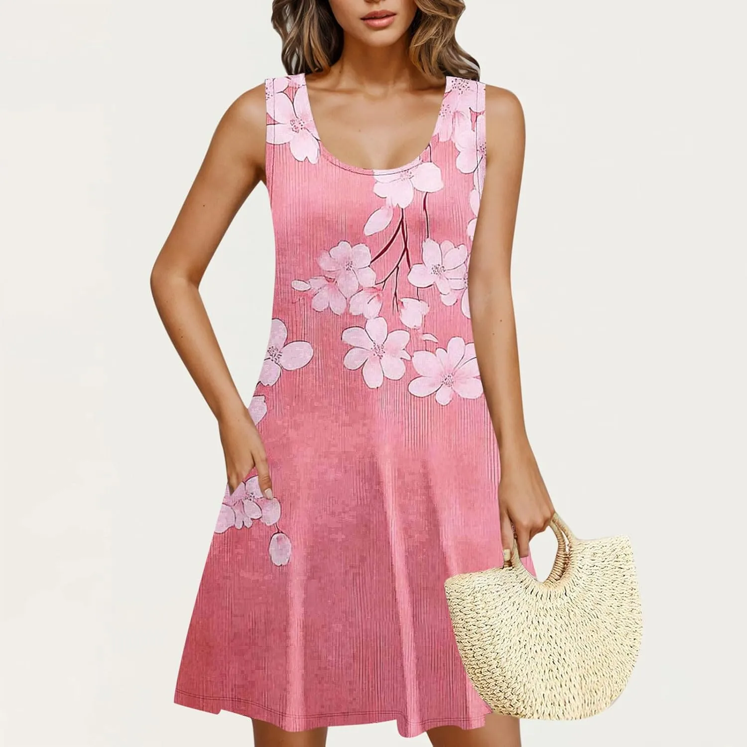 Dresses for Women Summer Sleeveless Floral Printed Mini Dresses with Pockets Trendy Bohemian Dress 2025 Fashion