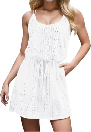 Eduavar Summer Dresses for Women 2024, Mini Dresses for Women Summer Lightweight Tank Dress Spaghetti Strap Boho Dresses