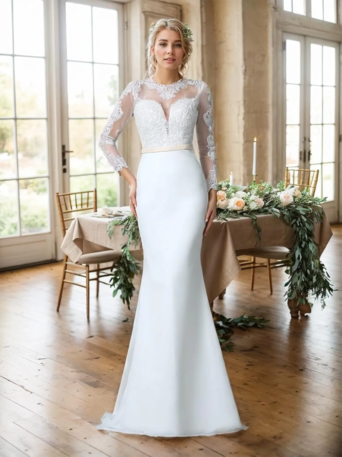 Elegant Trumpet/Mermaid Chiffon Wedding Dress Jewel Neck Long Sleeves Sweep/Brush Train Reception Dresses 2025