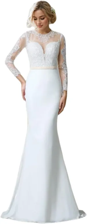 Elegant Trumpet/Mermaid Chiffon Wedding Dress Jewel Neck Long Sleeves Sweep/Brush Train Reception Dresses 2025