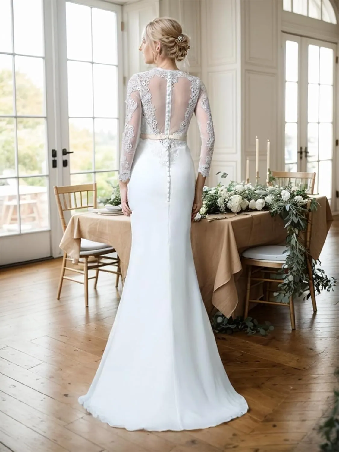 Elegant Trumpet/Mermaid Chiffon Wedding Dress Jewel Neck Long Sleeves Sweep/Brush Train Reception Dresses 2025