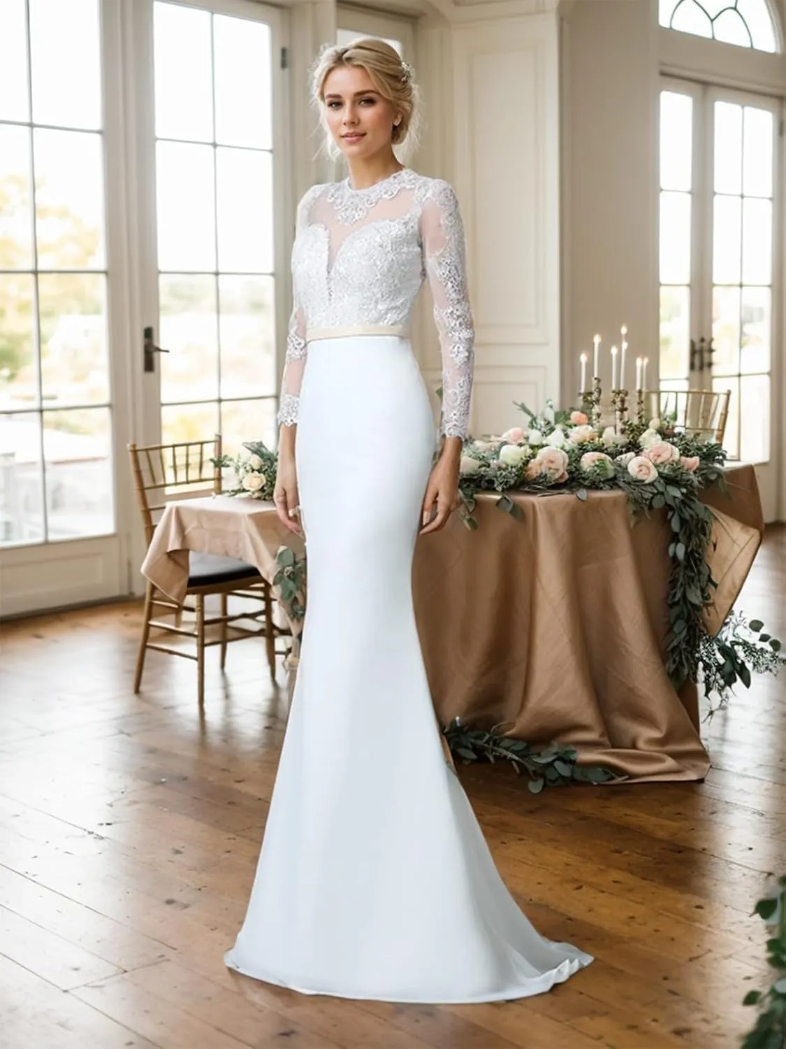 Elegant Trumpet/Mermaid Chiffon Wedding Dress Jewel Neck Long Sleeves Sweep/Brush Train Reception Dresses 2025