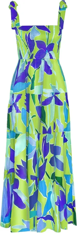 ELIGNTLOFT Women's Summer Casual Maxi Dress Spaghetti Strap Square Neck Boho Beach Long Sun Dresses
