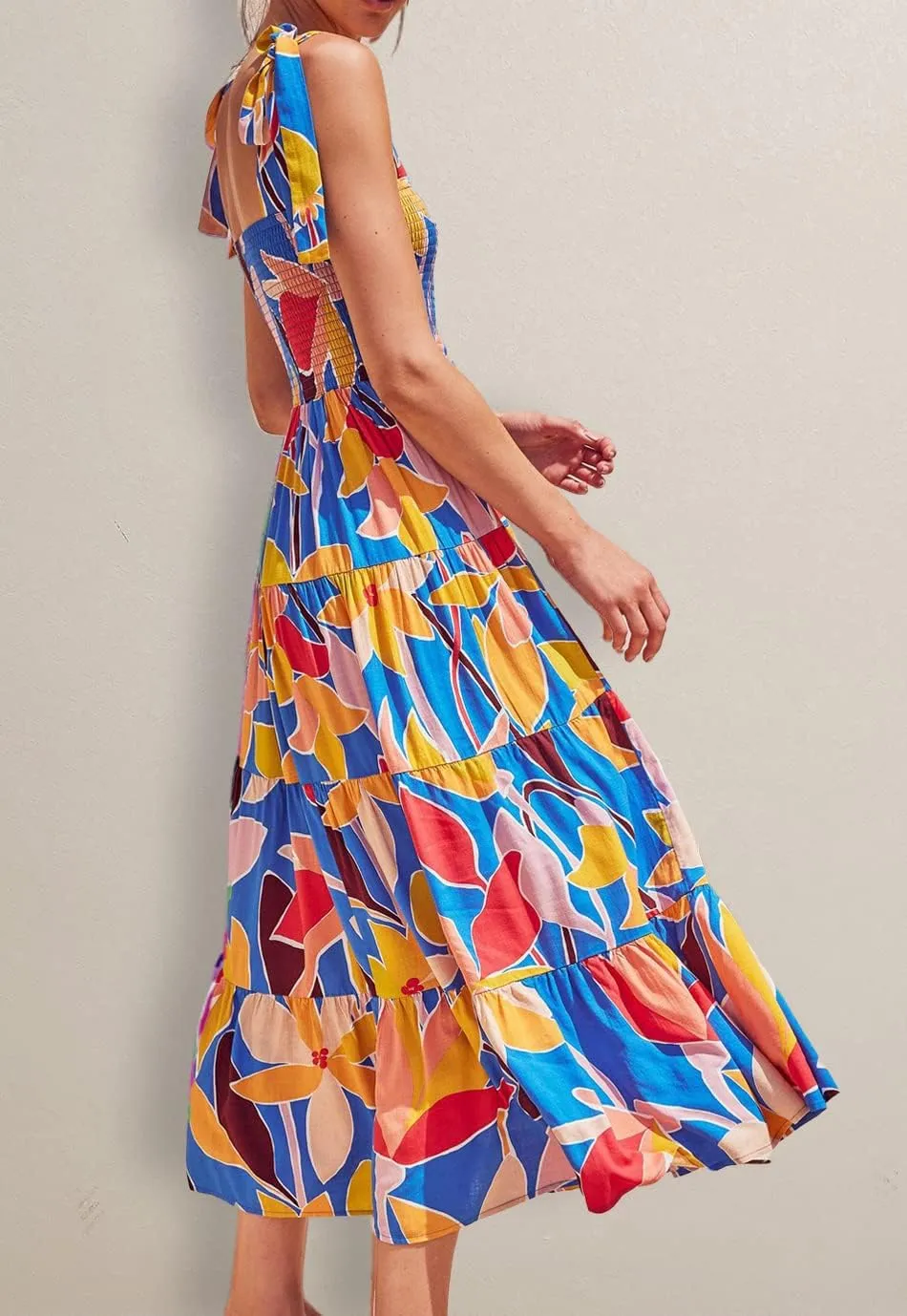ELIGNTLOFT Women's Summer Casual Maxi Dress Spaghetti Strap Square Neck Boho Beach Long Sun Dresses
