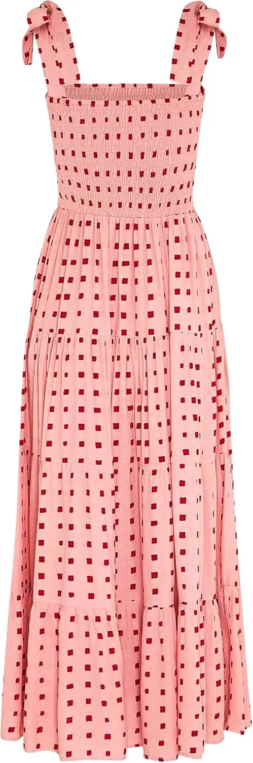 ELIGNTLOFT Women's Summer Casual Maxi Dress Spaghetti Strap Square Neck Boho Beach Long Sun Dresses
