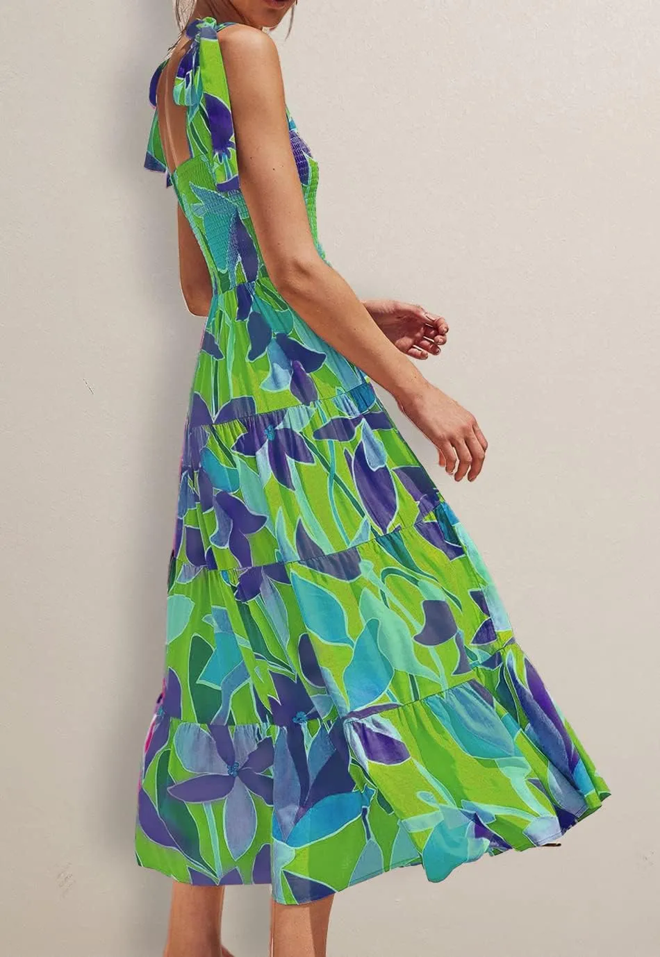 ELIGNTLOFT Women's Summer Casual Maxi Dress Spaghetti Strap Square Neck Boho Beach Long Sun Dresses