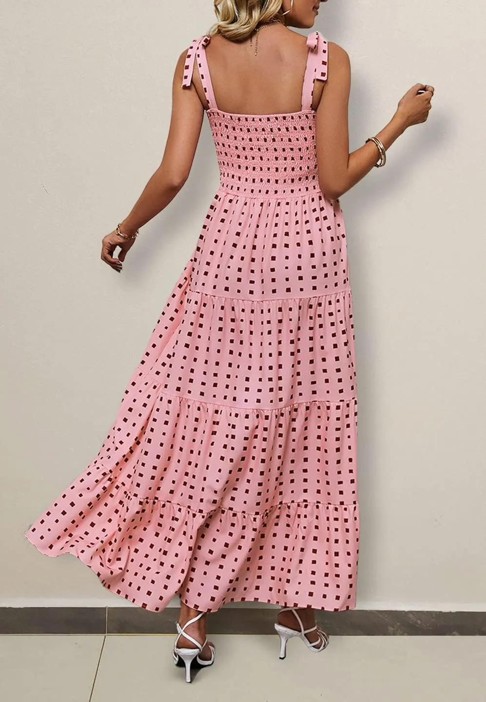 ELIGNTLOFT Women's Summer Casual Maxi Dress Spaghetti Strap Square Neck Boho Beach Long Sun Dresses
