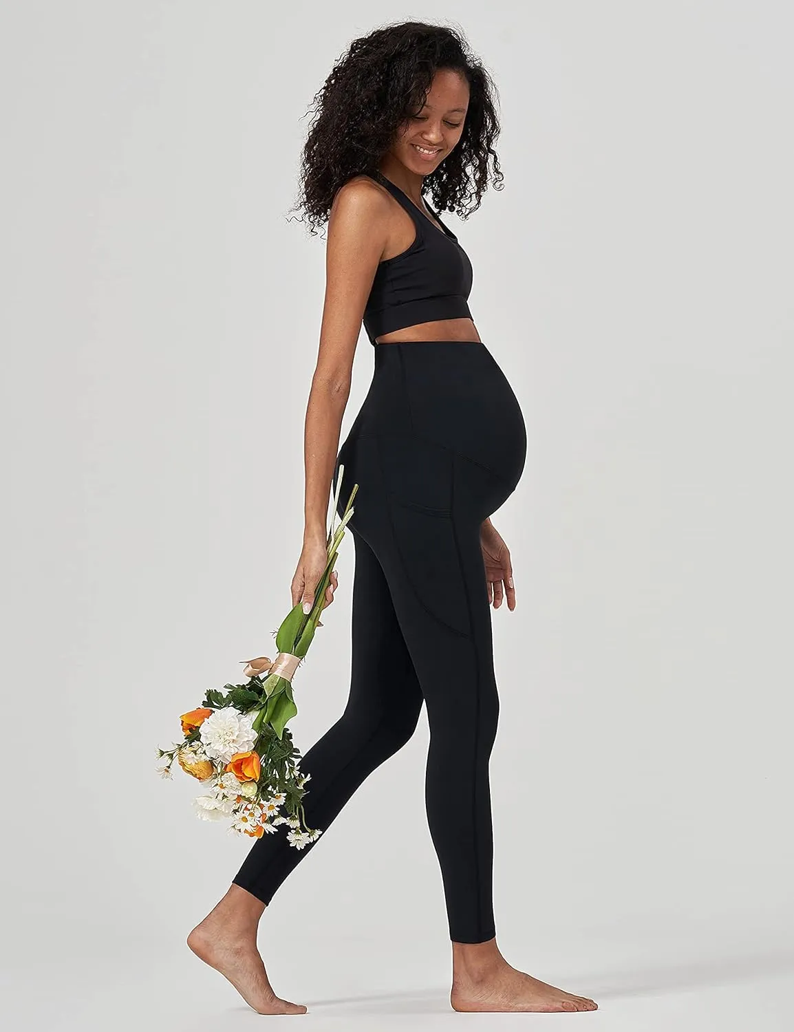 Enerful Women's Maternity Workout Leggings Over The Belly Pregnancy Active Wear Athletic Soft Yoga Pants with Pockets