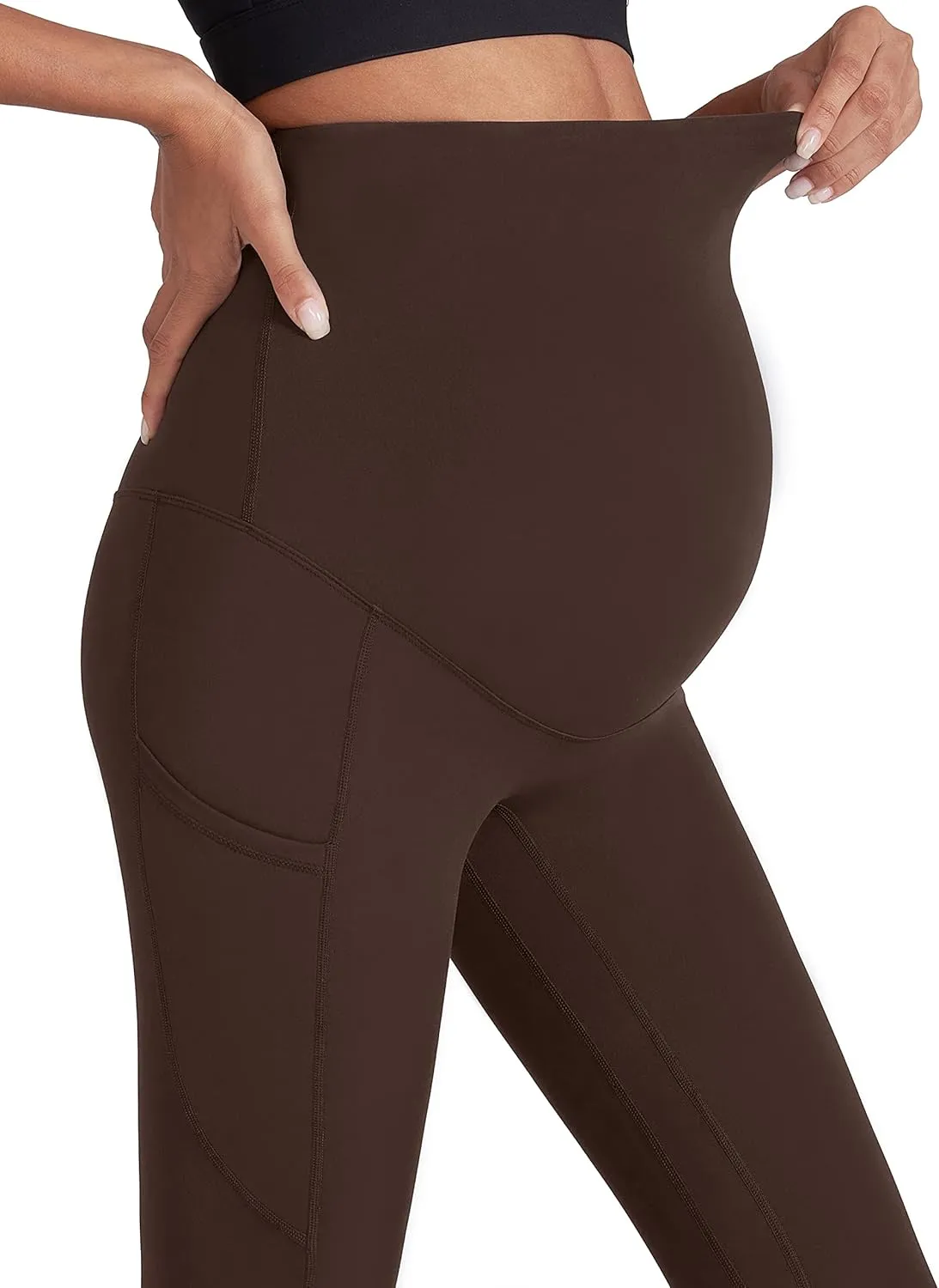 Enerful Women's Maternity Workout Leggings Over The Belly Pregnancy Active Wear Athletic Soft Yoga Pants with Pockets